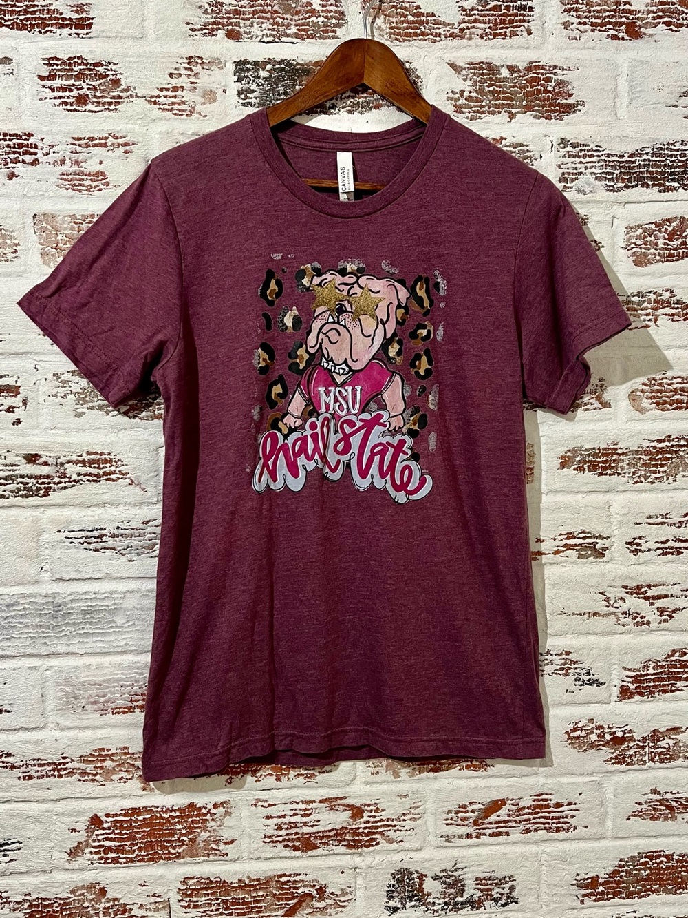 Bella Canvas Mississippi State Hail State Bulldog Leopard T Shirt Medium Maroon